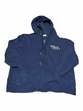 Roxy Navy Blue Zip-Up Hoodie with White Logo